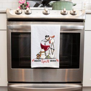 Handmade Sublimated Kitchen Tea Towel - 'Making Spirits Bright' Funny Snowman De